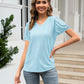 Eyelet Round Neck Short Sleeve Blouse