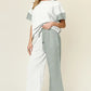 Double Take Full Size Texture Contrast T-Shirt and Wide Leg Pants Set