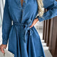 Tied Half Button Long Sleeve Denim Dress