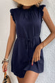 Ruffled Tie-Waist Keyhole Dress Dark Blue