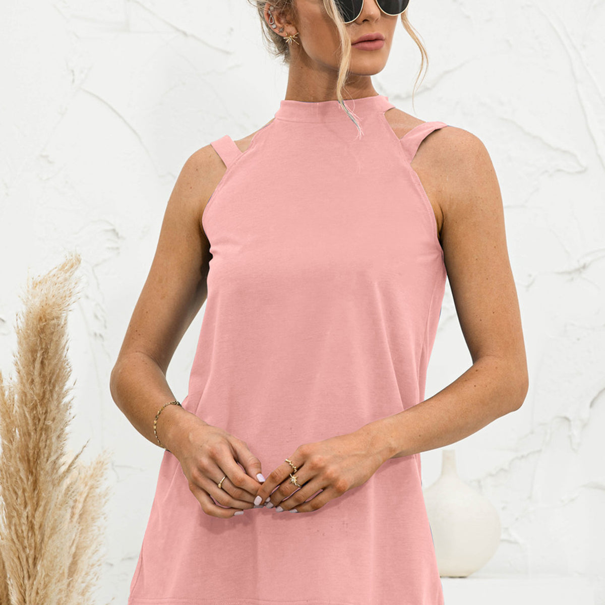 Cutout Mock Neck Tank