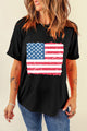 US Flag Round Neck Short Sleeve T-Shirt Black