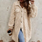 Fuzzy Button Up Dropped Shoulder Long Sleeve Coat