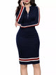 Striped Bodycon Long Sleeve Dress Navy Blue
