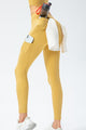 Full Size Slim Fit High Waist Long Sports Pants with Pockets Gold