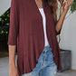 Open Front Three-Quarter Sleeve Cardigan