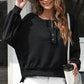 Exposed Seam Half Button Long Sleeve Sweatshirt