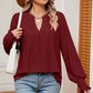 Eyelet Notched Long Sleeve T-Shirt