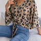 Tied Button Up Leopard V-Neck Blouse