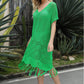 V-Neck Short Sleeve Fringe Hem Knit Dress