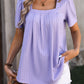 Mandy Ruched Square Neck Short Sleeve Blouse