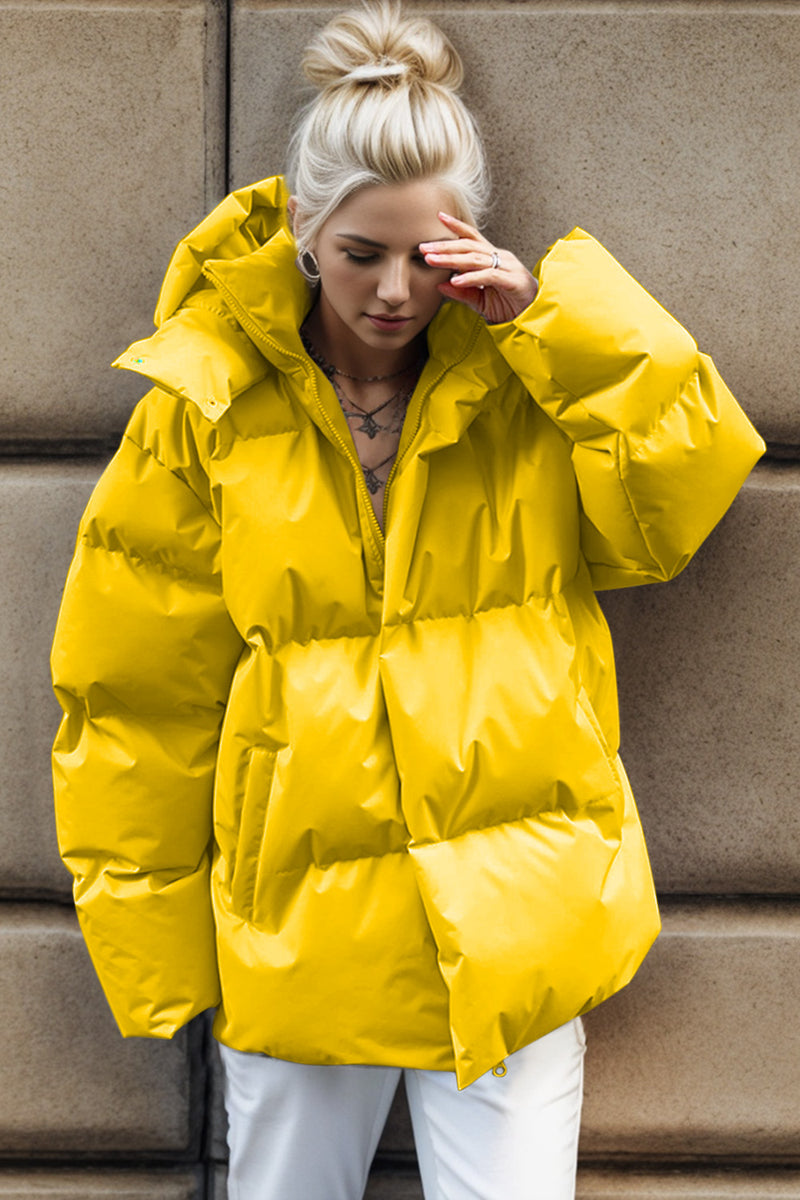 Pocketed Zip Up Hooded Puffer Jacket