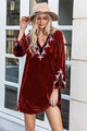 V-Neck Long Sleeve Mini Dress Burgundy