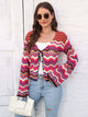 Striped Openwork Tied Cardigan Deep Rose