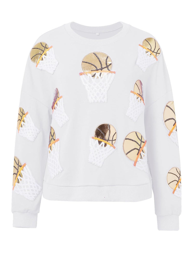 Basketball Round Neck Long Sleeve Sweatshirt