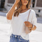 Waffle-Knit V-Neck Dropped Shoulder Blouse