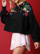 Sequin Round Neck Dropped Shoulder Sweatshirt Black