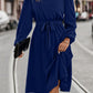 Tie Waist Notched Neck Long Sleeve Dress