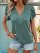 Perfee V-Neck Petal Sleeve T-Shirt Green