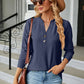 Notched Neck Long Sleeve Buttoned Blouse