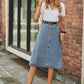 Button Front A-Line Denim Skirt