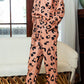 Leopard Round Neck Top and Drawstring Pants Lounge Set