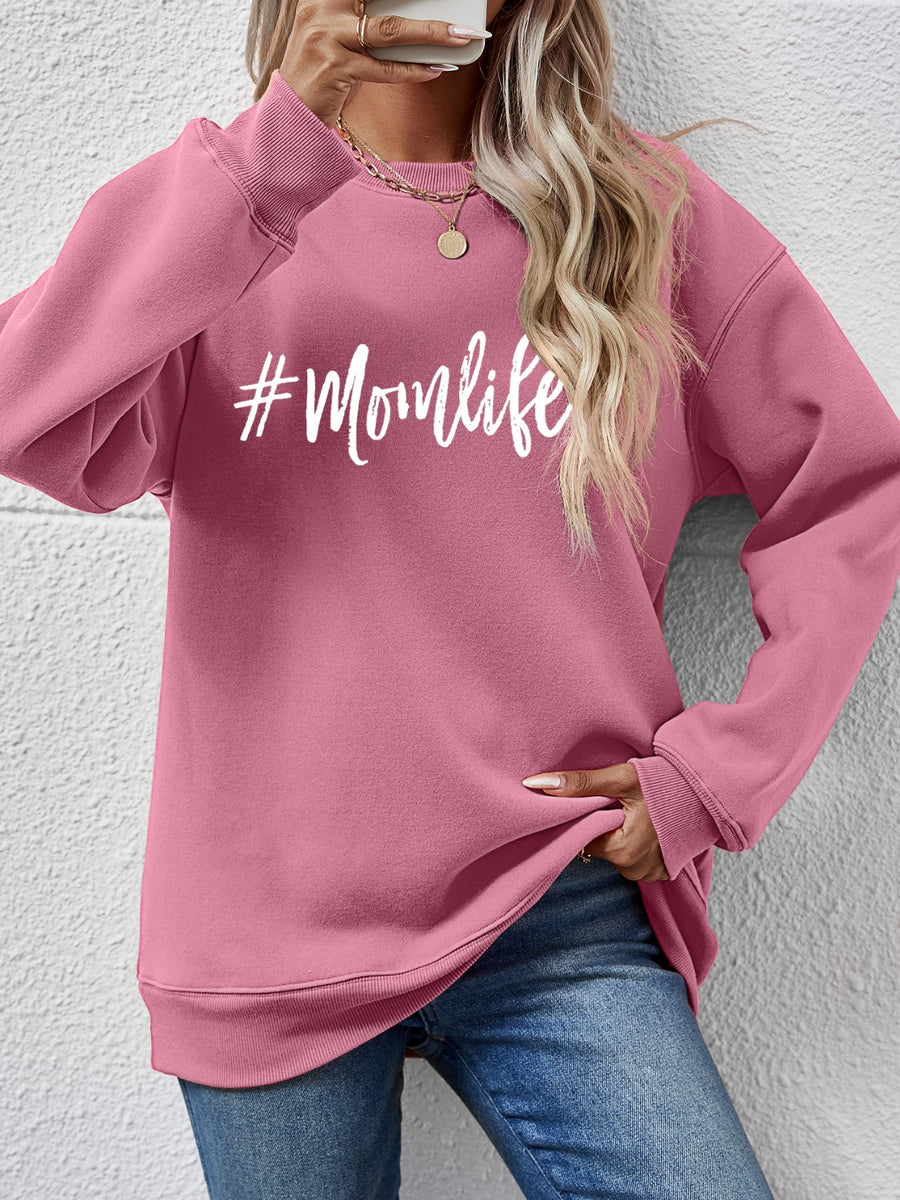 Letter Graphic Round Neck Sweatshirt Moonlit Mauve