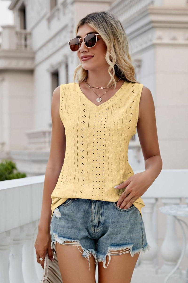 Eyelet V-Neck Tank Yellow