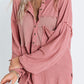 Half Button Raw Hem Long Sleeve Blouse