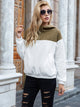 Ivy Lane Pocketed Color Block Quarter Zip Hoodie White