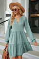 Notched Neck Long Sleeve Mini Dress Light Green