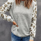 Round Neck Leopard Print Raglan Sleeve Top