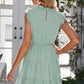 Ruffle Collar Tie Belt Tiered Dress