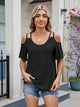 Florira Round Neck Cold Shoulder Eyelet T-Shirt Black