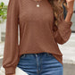 Eyelet Round Neck Long Sleeve Top