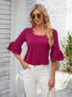 Ruffled Suqare Neck Half Sleeve Blouse Hot Pink
