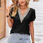 Eyelet V-Neck Petal Sleeve T-Shirt