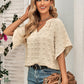 Swiss Dot Notched Neck Flare Sleeve Blouse