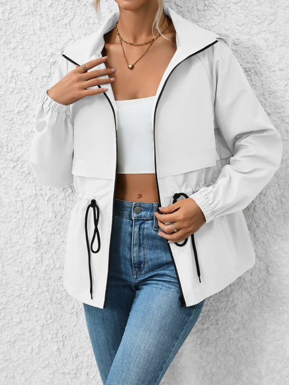 Ivy Lane Drawstring Zip Up Hooded Jacket White