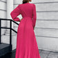 V-Neck Tie Waist Pleated Maxi Dress