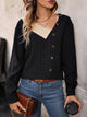 Perfee Asymmetrical Neck Decorative Button Top Black