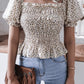 Frill Smocked Square Neck Short Sleeve Blouse