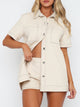 Pocketed Button Up Top and Shorts Set Cream