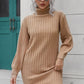 Ribbed Turtle Neck Long Sleeve Mini Sweater Dress