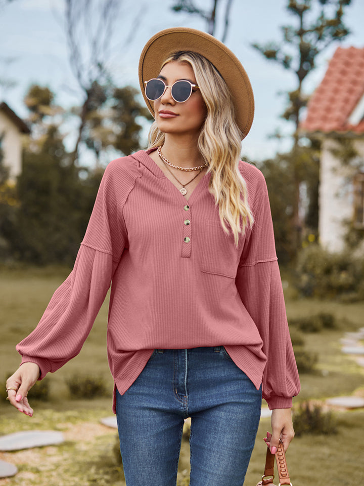 Dropped Shoulder Button-Down Hoodie Watermelon pink