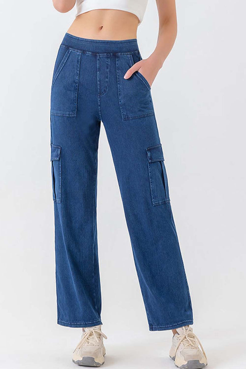 Buttoned Pocketed Long Jeans Dark