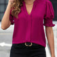 Notched Short Sleeve Blouse