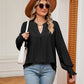 Notched Neck Flounce Sleeve Blouse