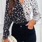 Perfee Dalmatian Print Two-Tone V-Neck Bodysuit