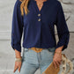 Decorative Button Notched Long Sleeve Blouse